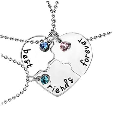 Imagem de Colares Best Friend, conjunto de 3 peças/conjunto de colar Best Friend Forever com strass, colar BFF, pingente em forma de coração, amizade, quebra-cabeça, costura, joias para amigos, colares de
