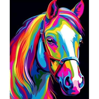 Imagem de Maomaomi Kit de pintura acrílica DIY Paint by Numbers para crianças e adultos iniciantes – 40,6 cm L x 20 C padrão de cabeça de cavalo colorido