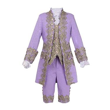 Imagem de VEECOOCOS Fantasia de rococó vitoriana do século 18 Rei Príncipe Cosplay Fantasia masculina de Halloween Roxo-M