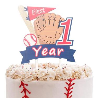 Imagem de Baseball First Birthday Cake Topper, Wood Design with Baseball Theme, First Year Down Decoration