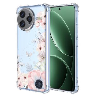 Imagem de RRXSYXL Capa para Redmi K80 Pro 5G com estampa floral transparente, capa macia à prova de choque para Redmi K80 Pro 5G, borboletas de flores rosa