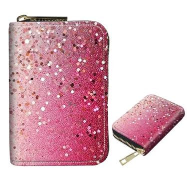 Imagem de DIGTIALL Porta-cartão de crédito para mulheres com zíper pequena carteira de couro PU com bloqueio de RFID, carteira organizadora de cartões, carteiras sanfonadas, presente para mulheres ou homens