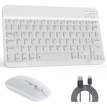 Imagem de Combo Teclado e Mouse Bluetooth Sem Fio Recarregáveis – Ultrafinos e Compatíveis com Android, iPhone, iPad, Windows Surface e Outros Dispositivos (Branco)