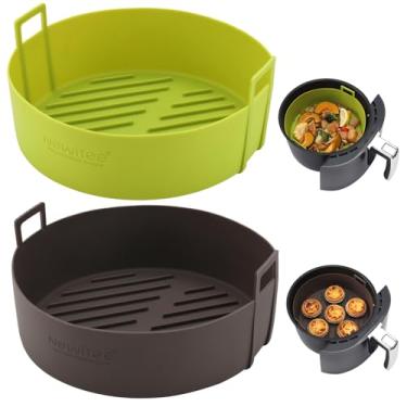 Imagem de Forros de silicone Air Fryer 4 litros para Ninja AF101, pacote com 2 forros de cesta de fritadeira a ar livre de BPA com alça, acessórios de fritadeira reutilizáveis Ninja redondos
