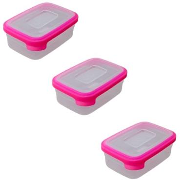 Imagem de Conjunto 3 Potes Plásticos Marmita 500ml Transparente,Vedação e BPA Free (Rosa)