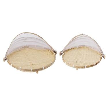 Imagem de Cesta de Bambu de Proteção Mosca e CT 2 Peças Extra Grande Com Rede Mosquitos-ideal para Secar Alimentos, Vegetais e Refeições (Redondo)