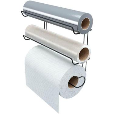 Imagem de Suporte Rolos Porta Papel Toalha Alumínio PVC Plástico Filme de Parede