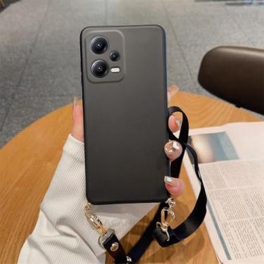 Imagem de Capa de silicone líquido com cordão para colar e alça transversal Redmi 12 para Xiaomi Redmi Note 12 11 4G 5G Note12 Pro Plus 11s, YTBGS preta, para Redmi Note 9 Pro
