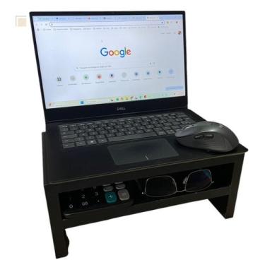 Imagem de Suporte Preto Para Monitor E Notebook De Mesa Gamer Madeira - Inffinit