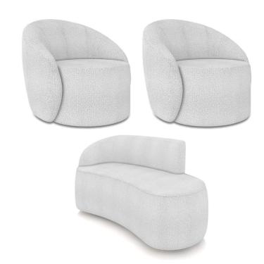 Imagem de Sofá 2 Lugares Orgânico 140cm Morgan E 2 Poltronas Lua Bouclê Cinza D03 - D`rossi