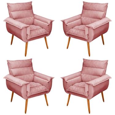 Imagem de Kit 04 Poltronas Decorativas Modernas Sala e Recepção Monza Pés Palito Veludo Rosé - Abmaza