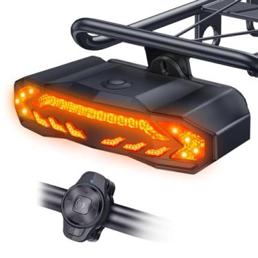 Imagem de Onvian Luz traseira inteligente para bicicleta com setas, alarme de buzina de bicicleta recarregável com controle remoto, alarme de luz de seta de bicicleta com detecção automática (suporte de selim 1