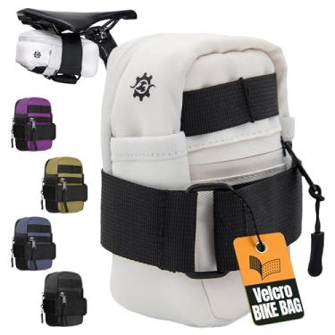 Imagem de Lumiere & Co. Bolsa para selim de bicicleta, costura reforçada e formato de tijolo para facilitar o transporte e vários bolsos externos para armazenamento organizado (branco, médio)