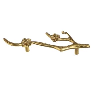 Imagem de Angoily Maçaneta de armário de latão, ramo de flor, resistente, fácil de instalar, para armário de sapatos
