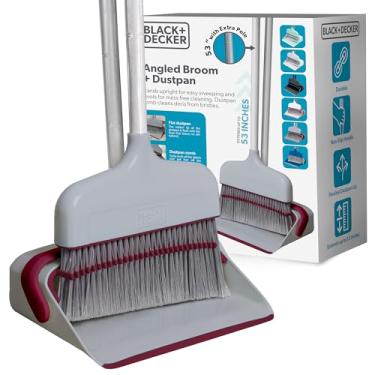 Imagem de BLACK+DECKER Conjunto de vassoura de mordomo e pá de lixo - design vertical - combinação leve e econômica para cozinha, sala de estar, banheiro, piso de lobby - Essencial de limpeza doméstica, cinza