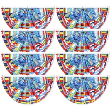 Imagem de 4 peças de decorações de bandeira do mundo internacional bem-vindo bandeira de fã country nações pano de fundo em forma de leque para eventos esportivos, clube, aniversário, escola, sala de aula