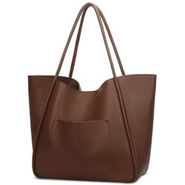 Imagem de Sacola KKXIU Bolsa de ombro de material vegano para mulheres marrom