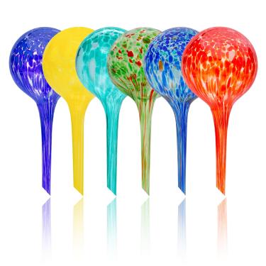 Imagem de Globos iridescentes autoirrigáveis, globos de irrigação de plantas arco-íris de vidro, inserção de plantador autoirrigável, irrigador automático de plantas interno (pequeno - 6 peças, multicolorido