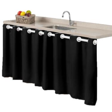 Imagem de Cortina de Pia e Lavanderia 2,80M x 80CM Cozinha Duas Folhas Tecido Oxford Cores Vibrantes (PRETO)