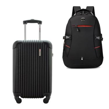 Imagem de Kit Mala de Bordo 10kg Viagem Rígida Rodas 360º ABS Cadeado Segredo Gladiador A2MB com Mochila Executiva Notebook 102