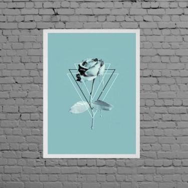 Imagem de Quadro Flor Rosa Azul Turquesa Geométrico 33X24Cm - Com Vidro - Quadro