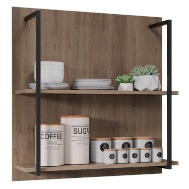Imagem de Prateleira Industrial Cozinha Dupla Com Painel Flora M24 Freijó - Mpozenato