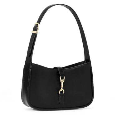 Imagem de JQWSVE Bolsas de ombro femininas bordô moderna pequena bolsa de ombro de couro sintético bolsa de ombro bolsa diária, Preto, 10.03x13.77x2.16 inches