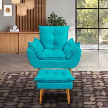 Imagem de kit 1 poltrona Emily +puff descanso para os pés (azul turquesa)