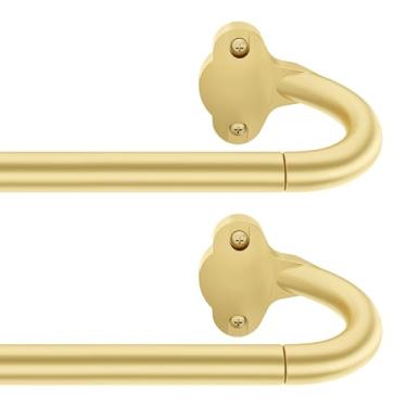 Imagem de JRZOO Pacote com 2 hastes de cortina de 40 a 71 cm, hastes blackout ajustáveis de 1,5/20.3 cm, varão de cortina curvado para escurecimento de sala para janelas, com acabamentos de alumínio, dourado