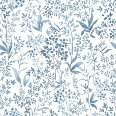 Imagem de Cohoo Home Papel de parede azul branco para contato floral boho azul para gavetas de armários 43 cm L 393 pol folhas de folhas quarto banheiro impermeável neutro autoadesivo removível papel de parede