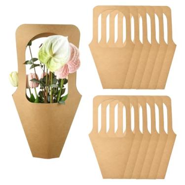 Imagem de Ipotkitt 10 sacos de buquê de flores com alça, sacos florais de papel kraft, ornamentos de embrulho de flores para arranjos faça-você-mesmo, embalagem de floristas, artigos de festa de formatura de