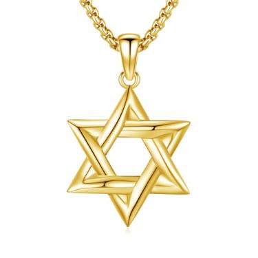 Imagem de Lfkk Colar de estrela de Davi de prata esterlina 925 com corrente redonda de aço inoxidável 56 cm + 5 cm, Medium, Prata esterlina, Sem Pedra Preciosa