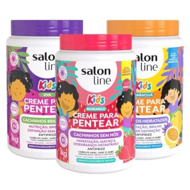 Imagem de Kit com 3 Cremes para Pentear Kids Morango, Maracujá e Uva 1Kg Salon Line