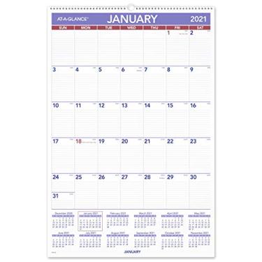 Imagem de Calendário de parede 2021 da AT-A-GLANCE, 51 x 76 cm, extra grande, mensal, encadernado com fio (PM42821), branco