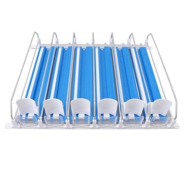 Imagem de Eujgoov Organizador de Bebida Ajustável para Refrigerador Durável Easy Loading Pusher Beverage Porta para Vinho de Cerveja de Refrigerante, Prateleiras de Armários de Comida (Azul)