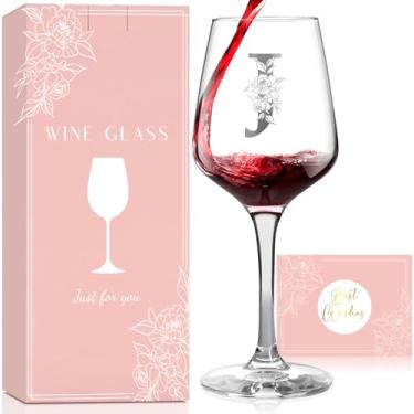 Imagem de Presentes de taça de vinho personalizados para mulheres, taça de vinho A-Z com monograma, presentes personalizados para mulheres, aniversário, dia das mães, presente de Natal para mãe, esposa, amigos