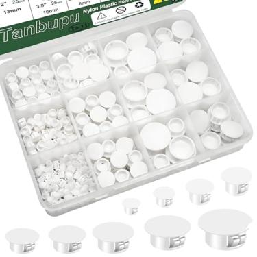 Imagem de Tanbupu 200Pcs 9 Tamanhos Nylon Plástico Buraco Plugues 1/5" 1/4" 5/16" 3/8" 1/2" 5/8" 3/4" 7/8" 1" Furo Redondo, Tipo Nivelado Painel Knockout Bloqueio Plugues, Parafusos Capas Para Móveis Gabinete