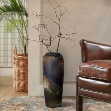 Imagem de Vaso alto de cerâmica rústica preta, 40 cm, vintage, grande, quinta, cerâmica, terracota, vasos rústicos para decoração de casa, sala de estar, mesa de entrada, mesa, cozinha, presentes de inauguração