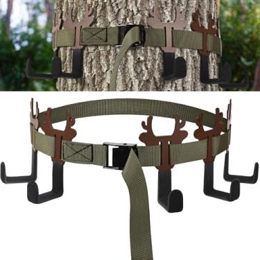 Imagem de Cabides Treestand com 5 ganchos de metal para equipamentos de caça, suporte de acessórios para arco e flechas, aljava, mochila, binóculos, telêmetros, equipamento de caça e cabide de equipamentos para