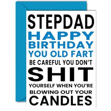 Imagem de Cartões de aniversário engraçados para padrasto - You Old Fart - Cartão de aniversário de piada rude para padrasto de enteado e filha, humor 40º 50º 60º 70º 80º aniversário A5 Step Daddy Papa Cartões
