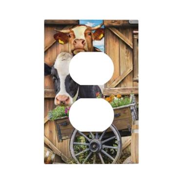 Imagem de GSRLOD Cabana De Fazenda Engraçada, Vacas Fofas, Vida Selvagem, Porta Celeiro Madeira, Roda Carroça, Animais, 1 Tomada Duplex, Placa Parede, Elétrica Gigante, Decoração, Interruptor Luz, Frontal, Ca