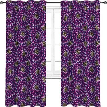 Imagem de Cortinas blecaute florais para quarto - Cortinas escurecidas com isolamento térmico com ilhós para sala de estar, três camadas trançadas anel de redução de ruído cortina de sombra, L 250 x C 213 cm,