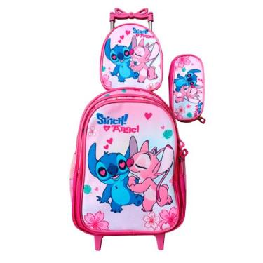 Imagem de Kit Mochila Stitch Menina com Rodinhas + Lancheira Térmica + Estojo Es