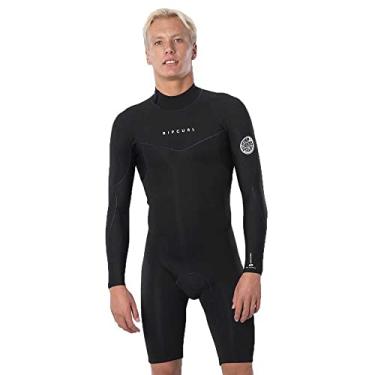 Imagem de Rip Curl Roupa de mergulho masculina Dawn Patrol 2 mm com zíper nas costas manga longa curta - preto - elasticidade fácil - neoprene E5 - entrada com zíper nas costas