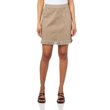 Imagem de SLIM-SATION Saia feminina com 5 bolsos e bainha com franjas torcidas, Pedra, 52