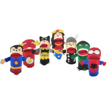 Imagem de Fantoches de Heróis De Mão 25cm Kit Com 7 Personagens Tecido Feltro Colorido