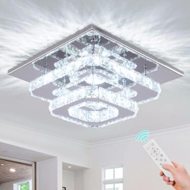 Imagem de FRIXCHUR Lustre De Cristal Regulável Frixchur, Luminária Teto Com Controle Remoto, Quadrado, Embutido, Pequeno, Para Sala Jantar, Cozinha, Casamento, Corredor, Hall Entrada, 9,8"