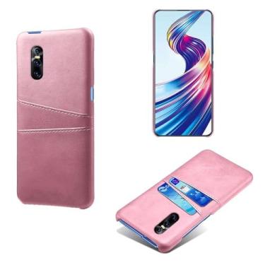 Imagem de Capas Compatível com VIVO V15 PRO,Caso de couro PU-Tampa de telefone a prova de choque com 2 slots de cartão,Proteção anti-impressão digital e anti-gota-Pink