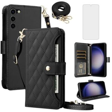 Imagem de Furill Capa de celular para Samsung Galaxy S23 Plus S23+ 5G capa carteira celular com película de vidro temperado alça flip suporte para cartão de crédito S23plus 23S + S 23 23+ SM-S916U 16.8 cm