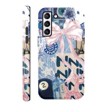 Imagem de Yomjew Capa de celular com laço fofo para Samsung Galaxy S21 Plus 5G 17.0 cm, estampa de laço de fita rosa coquete estampa 2 em 1 capa brilhante à prova de choque TPU macio proteção de PC rígido